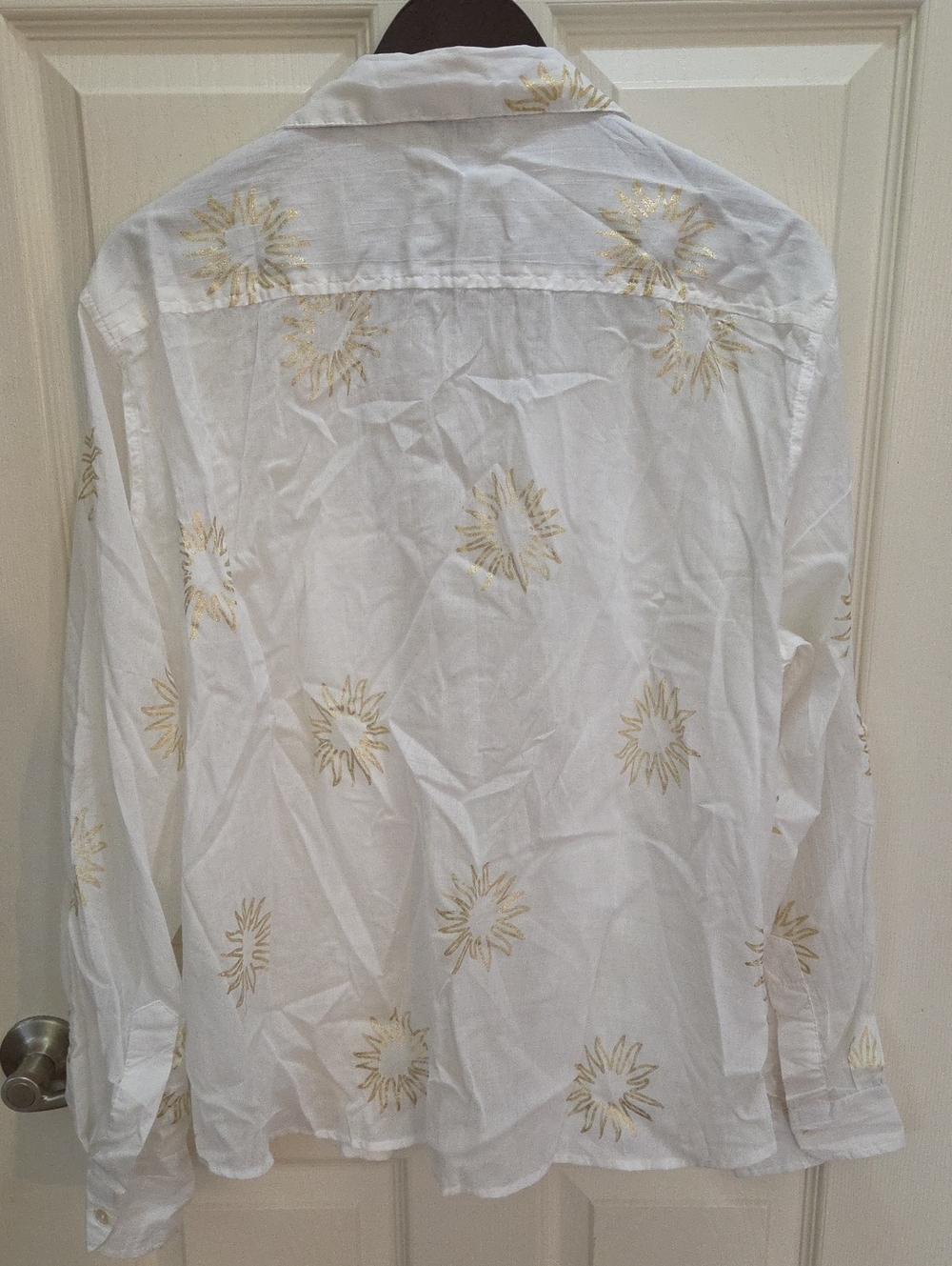 Calypso St Barth White Gold Sunburst Cotton Button Blouse Sz XL - Picture 5 of 5